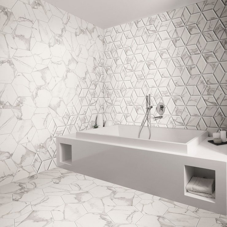 Dekor Marmor Hexagon Kakel Zaire Vit Matt-Relief 29x33 cm-0